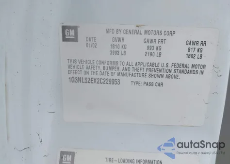 2002 Oldsmobile Alero Gl1 z USA, uszkodzony, nr VIN 1G3NL52EX2C229953